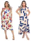Kit 2 Vestido Feminino Longo/Midi Decote V Amarração Cintura Fenda Frontal Malha Viscolycra Kit 2 Vestido Feminino Longo/Midi Decote V Amarração Cintura Fenda Frontal Malha Viscolycra