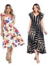 Kit 2 Vestido Feminino Longo/Midi Decote V Amarração Cintura Malha Viscolycra