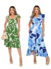 Kit 2 Vestido Feminino Longo Midi Evangélico com Babado Elegante Confortável