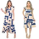 Kit 2 Vestido Feminino Longo/Midi Manga Evasê Babado Barra Malha Viscolycra