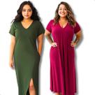 Kit 2 Vestido Longo Feminino Midi Liso Com Fenda E Bolsos
