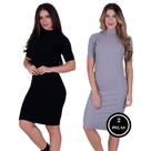 Kit 2 Vestido Manga Curta Gola Alta Inverno Midi - c2 KIT 2 MONALISA PRETO E CINZA