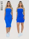 Kit 2 Vestido Midi E Curto sem alça Feminino Sem Alça Canelado Premium Sem Transparencia - Bege - P