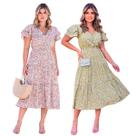 Kit 2 Vestido Midi Manga Com Babados Moda Evangélica Kit 2 Vestido Midi Manga Com Babados Moda Evangélica