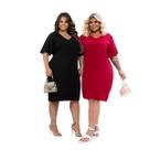Kit 2 Vestido Tecido Duna Nao Encolhe Manga Soltinha Moda Maior Revenda Atacado Oferta Lançamento G2 Plus Size Senhora Tendencia 2025 Evangelica