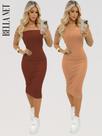 KIT 2 Vestidos Coladinho Tubinho Sem Alças Bandeau Anarruga Premium Paty Girl Influencer - Café - P