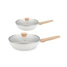 Kit 2 Wok Carmela TVT Ceramic-Flon Com Tampa Vanilla MTA