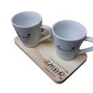 Kit 2 Xicaras Café Chá Caneca Porcelana Branca Pires De Pinus Bandeja Servir Café Chá