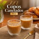 Kit 2 Xicaras Vidro Duplo Canelado Chá Café 90ml Transparente