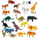 Kit 20 Animais Dinossauro Selva Fazenda Emborrachado