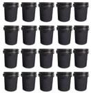 Kit 20 Baldes Uso Geral 5 Litros Preto Tampa Lacre Removível e Alça Resistente