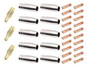 Kit - 20 Bicos de Contato M6X25 0,8 mm + 3 Porta Bico 15AK M6 + 10 Bocal 15 AK 12mm