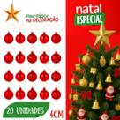 Kit 20 Bolas de Natal Decorativas Brilho Fosca e Glitter 4cm Enfeites para Árvore Natalina
