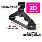 Kit 20 Cabides de Plástico Adulto Esmaltado Preto - Suporta Roupas Pesadas e Delicadas!