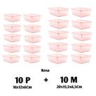 Kit 20 Cestos Multiuso Organizador 10 M + 10 Pequeno Rosa