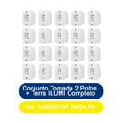 Kit 20 Conjunto Tomada 2 Polos + Terra 10A Sobrepor Bipolar ILUMI Completo
