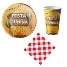 Kit 20 Convidados Pratos Copos Guardanapos Festa Junina Fogueira Papel