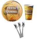 KIT 20 Convidados Pratos Copos Papel Colher 14cm Festa Junina Decoração