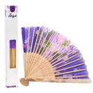 Kit 20 Leques De Mão Madeira Florido Estilo Oriental