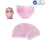 Kit 20 Máscaras Descartáveis Tripla Camada Rosa Claro com Clipe Nasal