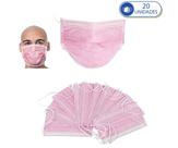 Kit 20 Máscaras Descartáveis Tripla Camada Rosa Claro
