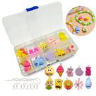 Kit 20 Pingentes com Anzol + Caixa Box Porta Joias Presente Criativo Para Crianças Criar Brincos Chaveiros Bijuterias