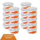 Kit 20 Pote de Vidro Hermético comTampa 4Travas Redondo 950ml