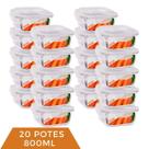 kit 20 Pote Vidro Hermético Mantimento Tampa Plástico 800ml