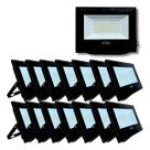 Kit 20 Refletores Led Slim Alumínio Preto 50w 6000K IP66, fachada, jardim, area externa