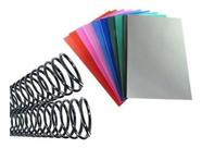 Kit 200 Capas Várias Cores A4 + 200 Espirais Preta 9mm