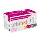 Kit 200un agulha caneta insulina extra fina 4mm 33g uniqmed