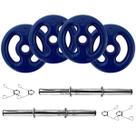 Kit 20Kg Anilhas Emborrachadas com 2 Barras Ocas Fitness 40cm