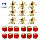 Kit 21 Enfeites Árvore Natal Decoração Natalina Sino Dourado Vermelho Mini Tambor Pinho - Envio Já Kit 21 Enfeites Árvore Natal Decoração Natalina Sino Dourado Vermelho Mini Tambor Pinho - Envio Já