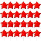 Kit 24 Balões Metalizado Estrela Vermelho 20cm C Canudo 15cm