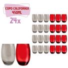 Kit 24 Copos de 450ml 12x Cinza 12x Vermelho California Vidro