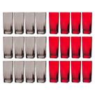 Kit 24 Copos de Vidro 320ml 12 Vermelho / 12 Cinza Texas Agua