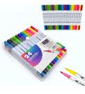 Kit 24 Cores Canetinha Dual Tip Brush Pen Para Lettering