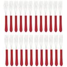 Kit 24 Garfos De Mesa Jantar Leme Tramontina Aço Inox Cabo Vermelho