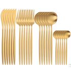 KIT 24 Jogo de talheres Dourado Aço Inoxidável Facas Garfos e Colheres Na Cozinha Talheres kit talheres