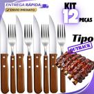 kit 24 ou 12 Talheres Churrasco Jumbo Wooden Faca tipo Outback Garfo cabo de Madeira Aço Inox kit 24 ou 12 Talheres Churrasco Jumbo Wooden Faca tipo Outback Garfo cabo de Madeira Aço Inox