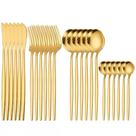 Kit 24 pcs Jogo de talheres De Dourado Aço Inoxidável Facas Garfos e Colheres Na Cozinha Talheres kit talheres