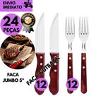Kit 24 Peças 12 Faca Jumbo Estilo Outback 12 Garfo Inox Cabo de Madeira Premium Churrasco Refeições