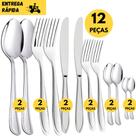 Kit 24 Peças Talheres Inox Colher de Mesa Colher de Chá Colher de Café Garfo de Mesa Faca Churrasco