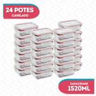 Kit 24 Potes Vidro Hermético Canelado Marmita Fitness 1520ml