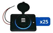Kit 25 Carregador de Celular Automotivo 2 USB C/ Moldura Removível - RS-1123U BR Kit 25 Carregador de Celular Automotivo 2 USB C/ Moldura Removível - RS-1123U BR