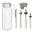 Kit 25 Talheres Inox Jarra Vidro Transparente 1 litro Inoxidável Compacto Garfo Colher Casa