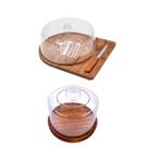 KIT 2pçs Boleira com Faquinha e Queijeira de Madeira Rusticas com tampa de Acrílico, Café