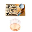 KIT 2Pçs Tábua de Madeira Natural com Pote e Garfinhos e Queijeira 10x13cm Mesa Posta