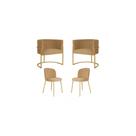 Kit 2Poltronas Decorativa Luana Base Gold e 2 Cadeiras Elegance Veludo Cappucino- Montanaris Decor