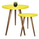 Kit 2un Mesas De Canto Lateral Redonda Para Sala Pé Palito Retrô Amarelo